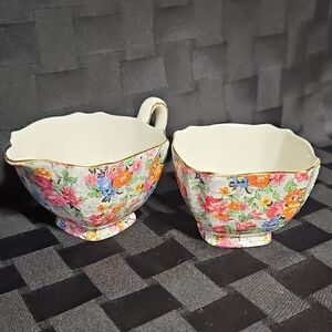 MCM Rare Lord Nelson Ware Marina Floral Chintz Cream & Sugar Set Made in England
